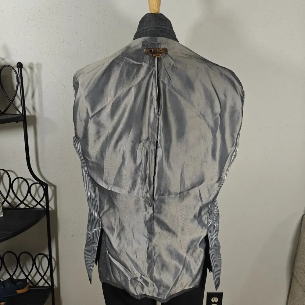 Pronto‎ Uomo Blue Men's Sport Coat Blazer Two Button Gray Linen Cotton Size XL